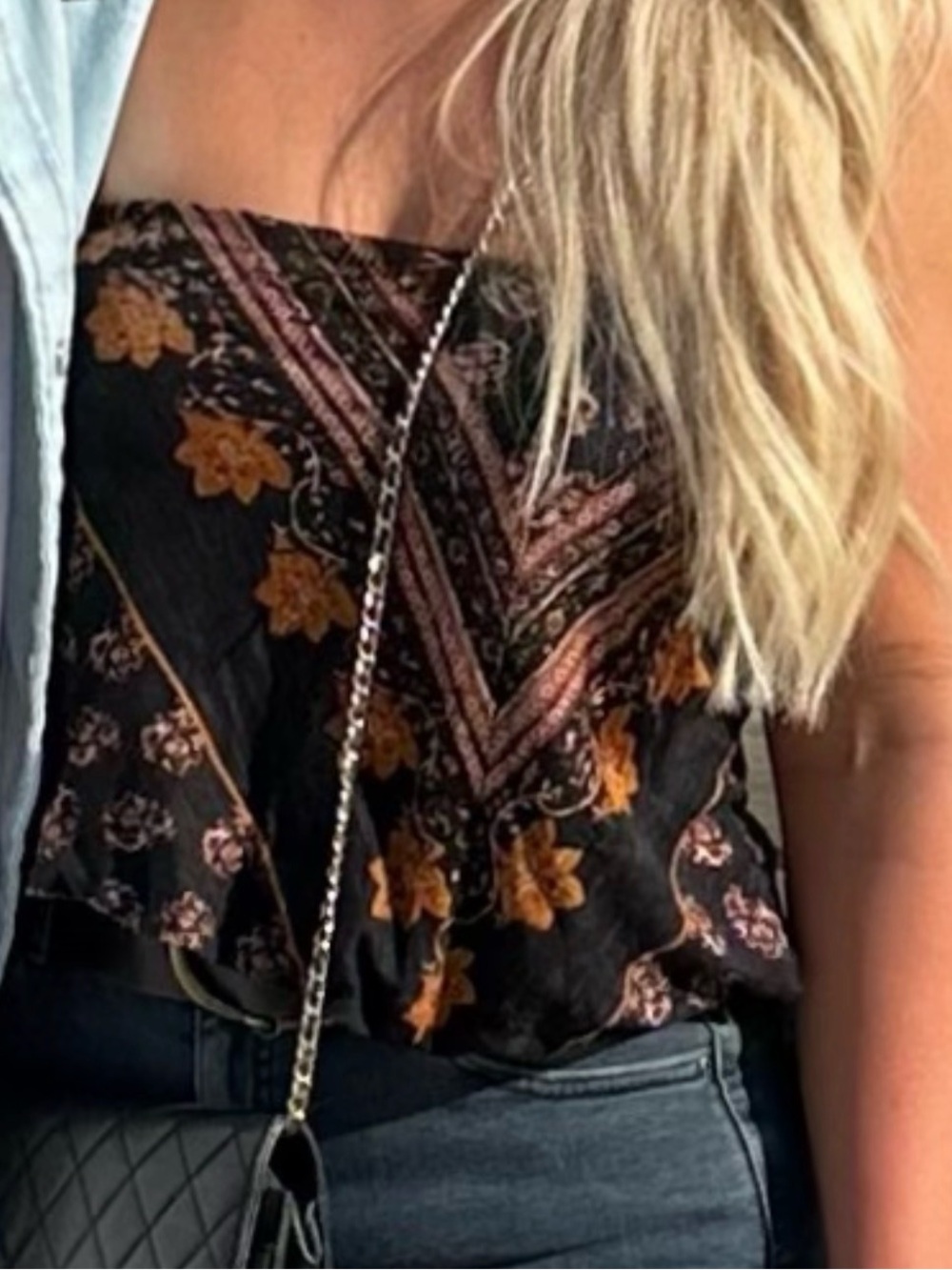 Free People Black Floral Bandana-Print Skort with Mustard Accents